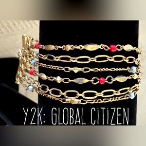 Multi strand gold link bracelet with red seed beads 
Y2K Global Citizen